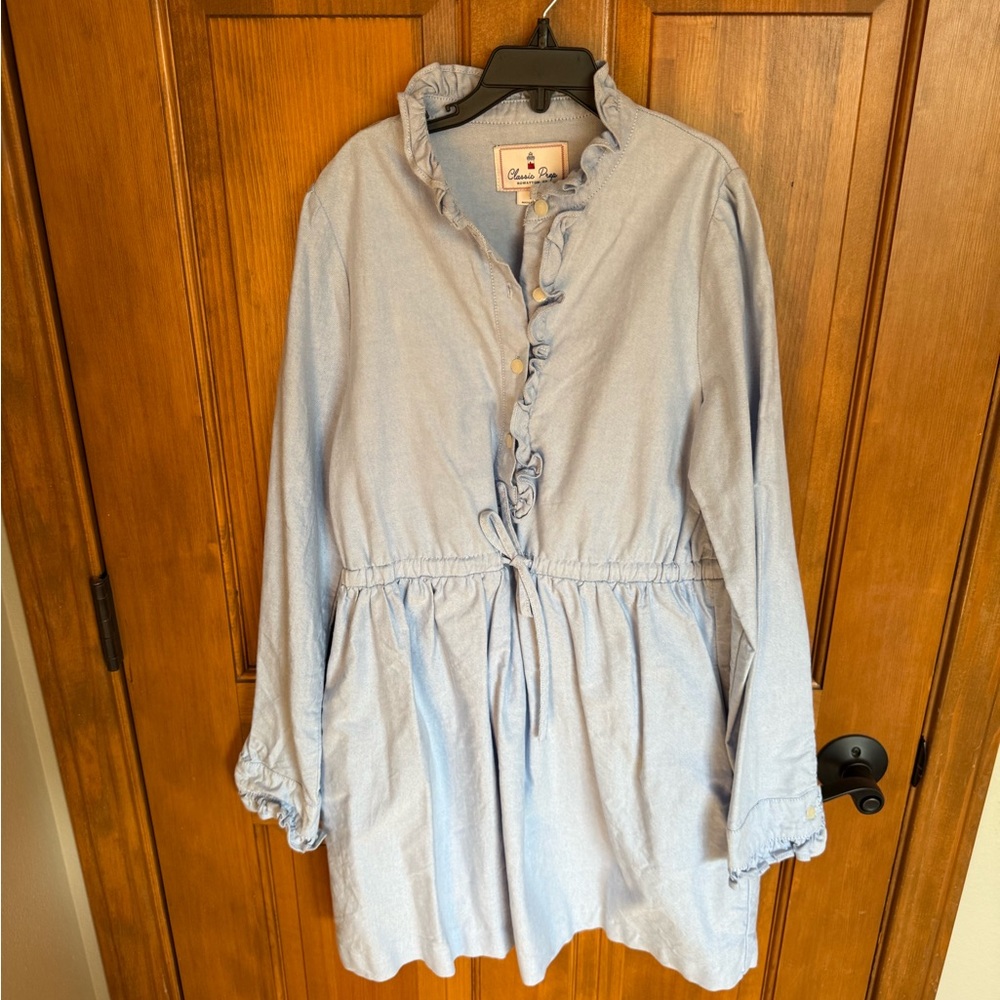 Classic Prep Girls Light Blue Ruffle Button-Up Dress size 14
